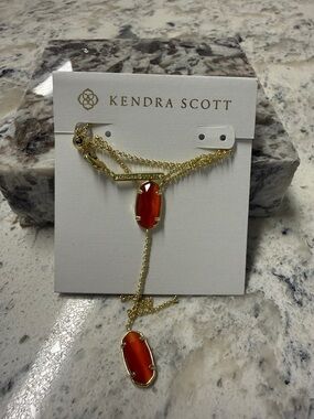 Kendra Scott Gold Necklace with Orange Double Pendant